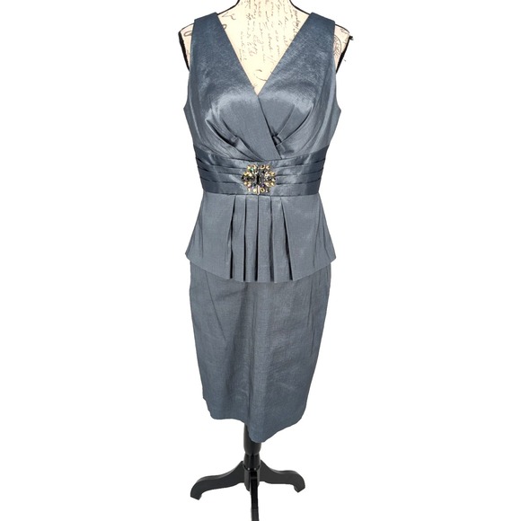 David's Bridal Dresses & Skirts - Mother of Wedding Dress SIZE 10 Steel Gray Peplum Midi SPARKLE Accent Excellent